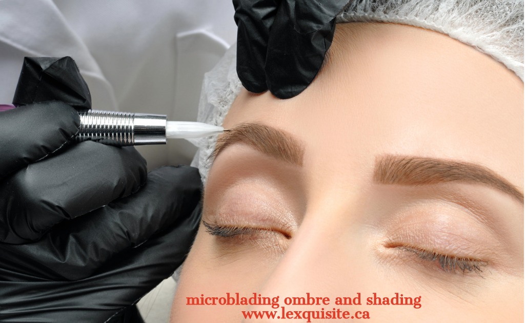 ombre micro shading during the procedure creating powder eyebrows