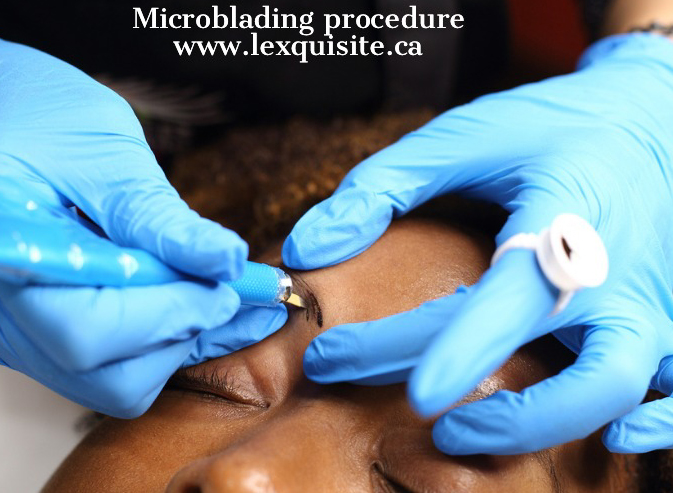 Microblading eyebrows doing the procedure 